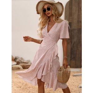 Floral Print Pink Midi Dress